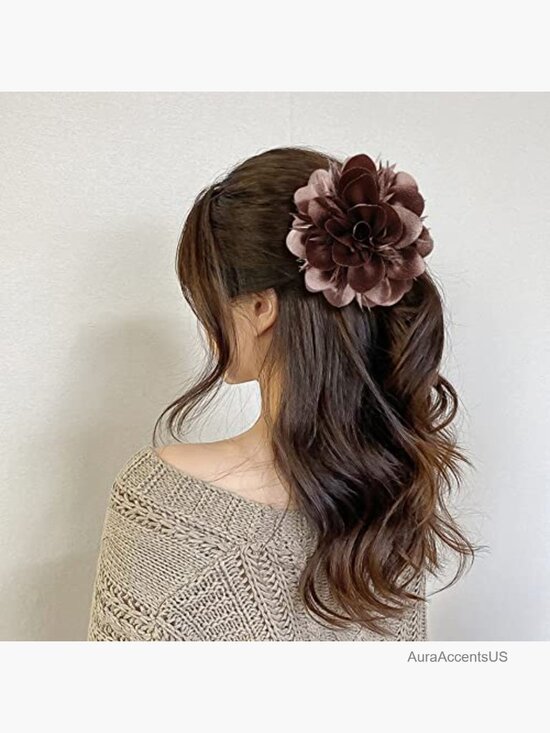 4 Pack Large Satin Rose Flower Hair Claw Clips for Thick Hair Bun Updo main image 5